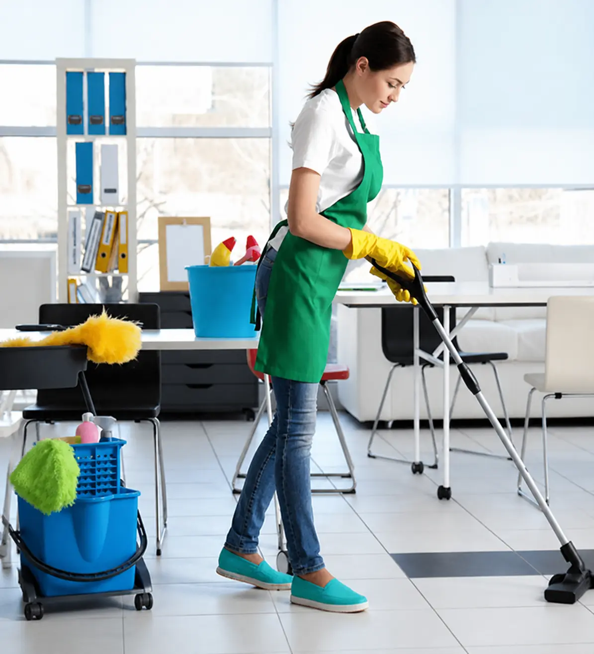 Professional cleaner in home